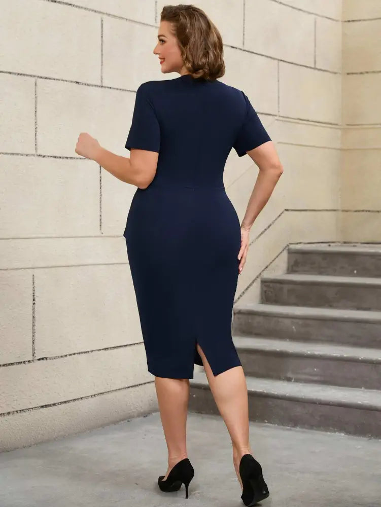 Vintage Midi Dress Colorblock Short Sleeve Bodycon Style