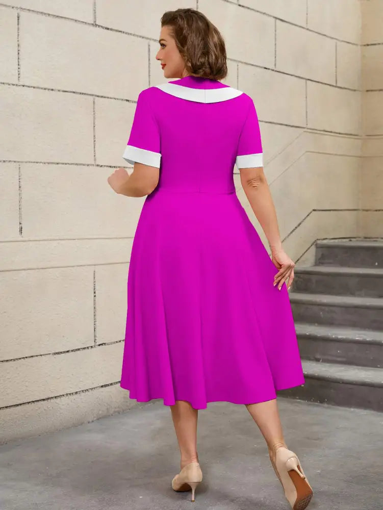 Vintage Pink Dress Colorblock A Line Spring Style