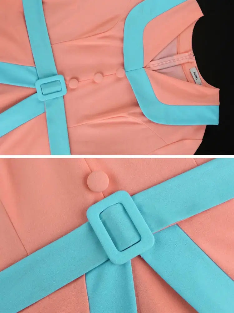 Vintage Pink Dress Colorblock A Line Spring Style