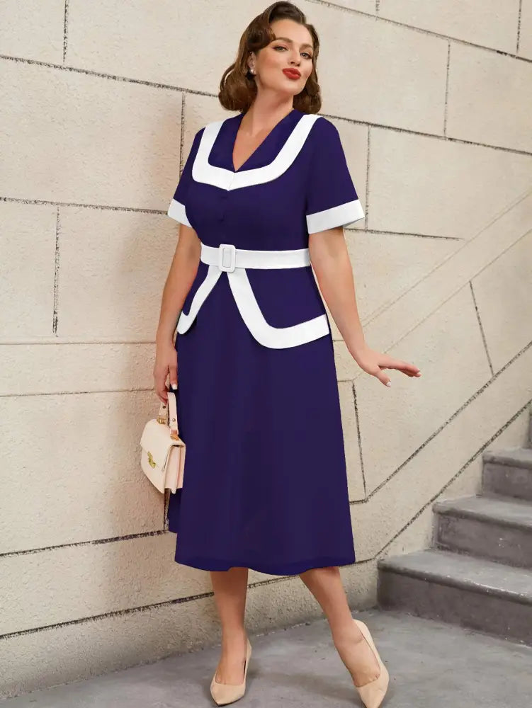 Vintage Pink Dress Colorblock A Line Spring Style