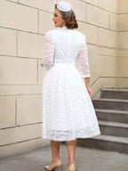 Vintage Style White Lace Dress with Long Sleeves for Women