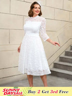 Vintage Style White Lace Dress with Long Sleeves for Women