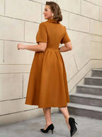 Vintage Turn Down Collar Bow Tie A Line Midi Dress