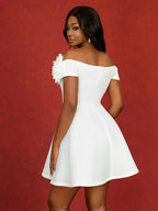 Wedding Guest Mini A Line Dresses Off Shoulder 3D floral