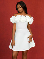 Wedding Guest Mini A Line Dresses Off Shoulder 3D floral