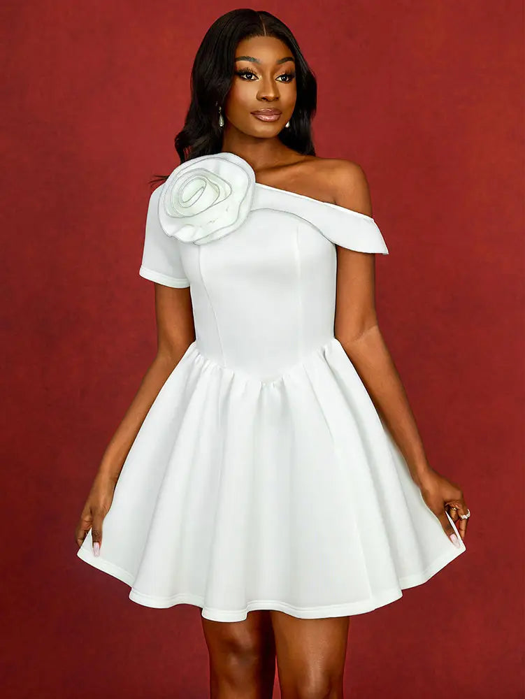 Wedding Guest Mini A Line Dresses One Shoulder 3D floral