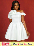 Wedding Guest Mini A Line Dresses One Shoulder 3D floral