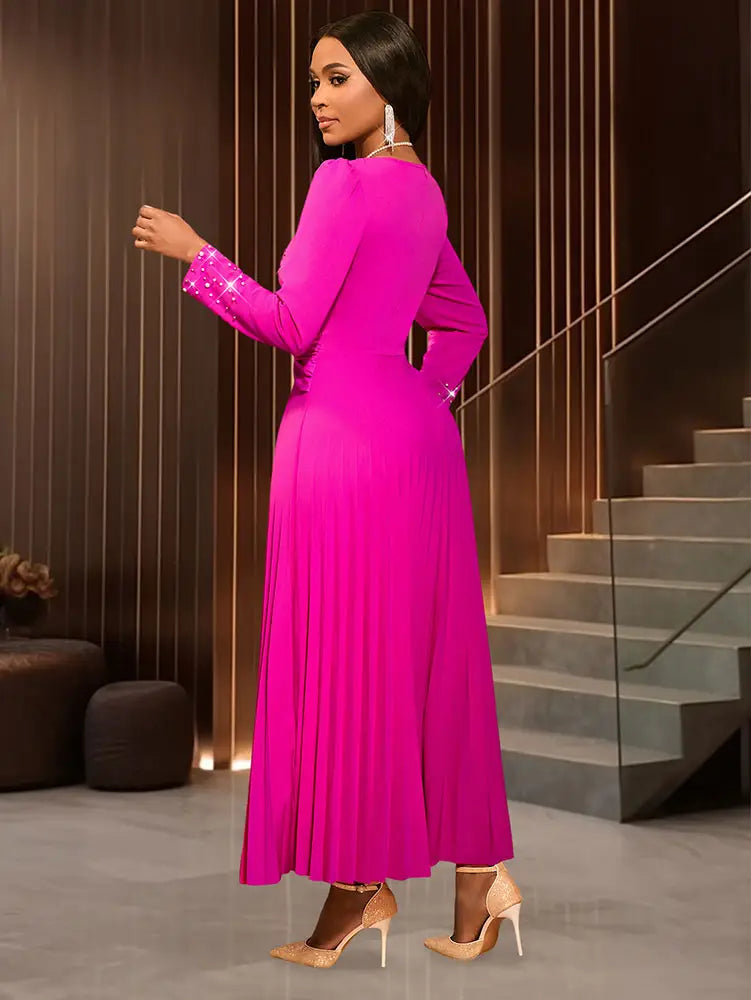 Wedding Guests Dresses Long Sleeve Pleated Beading Outfits