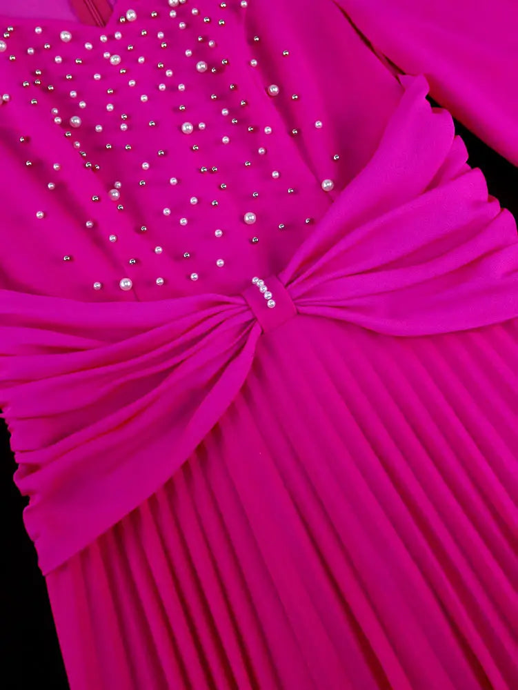 Wedding Guests Dresses Long Sleeve Pleated Beading Outfits