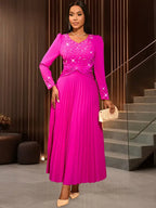 Wedding Guests Dresses Long Sleeve Pleated Beading Outfits