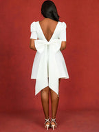 Wedding Short White Dress Backless Bow A Line Mini Dress
