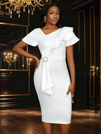White Bridal Shower Dress for Bride Bow Package Hip Dress