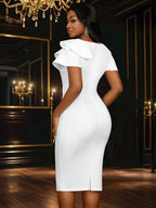 White Bridal Shower Dress for Bride Bow Package Hip Dress