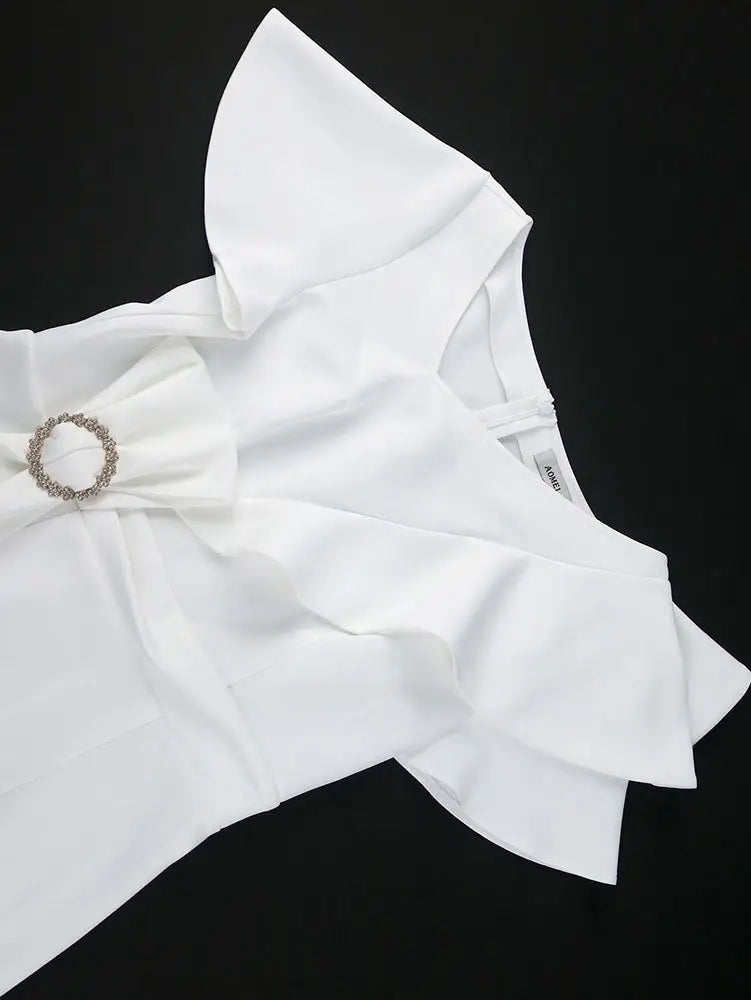 White Bridal Shower Dress for Bride Bow Package Hip Dress