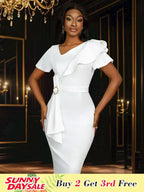 White Bridal Shower Dress for Bride Bow Package Hip Dress