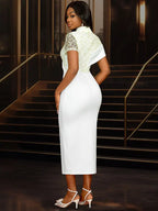 White Bridal Shower Dress Lace Patchwork Package Hip Dress