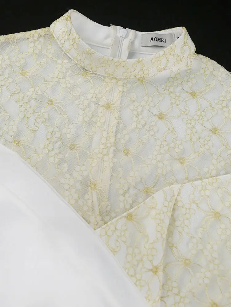 White Bridal Shower Dress Lace Patchwork Package Hip Dress