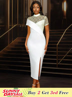 White Bridal Shower Dress Lace Patchwork Package Hip Dress