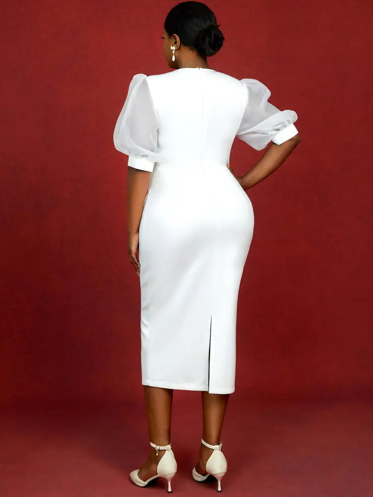 White Bridal Shower Dress Puff Tulle Leaf Party Elegant Gown
