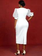 White Bridal Shower Dress Puff Tulle Leaf Party Elegant Gown
