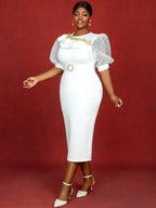 White Bridal Shower Dress Puff Tulle Leaf Party Elegant Gown