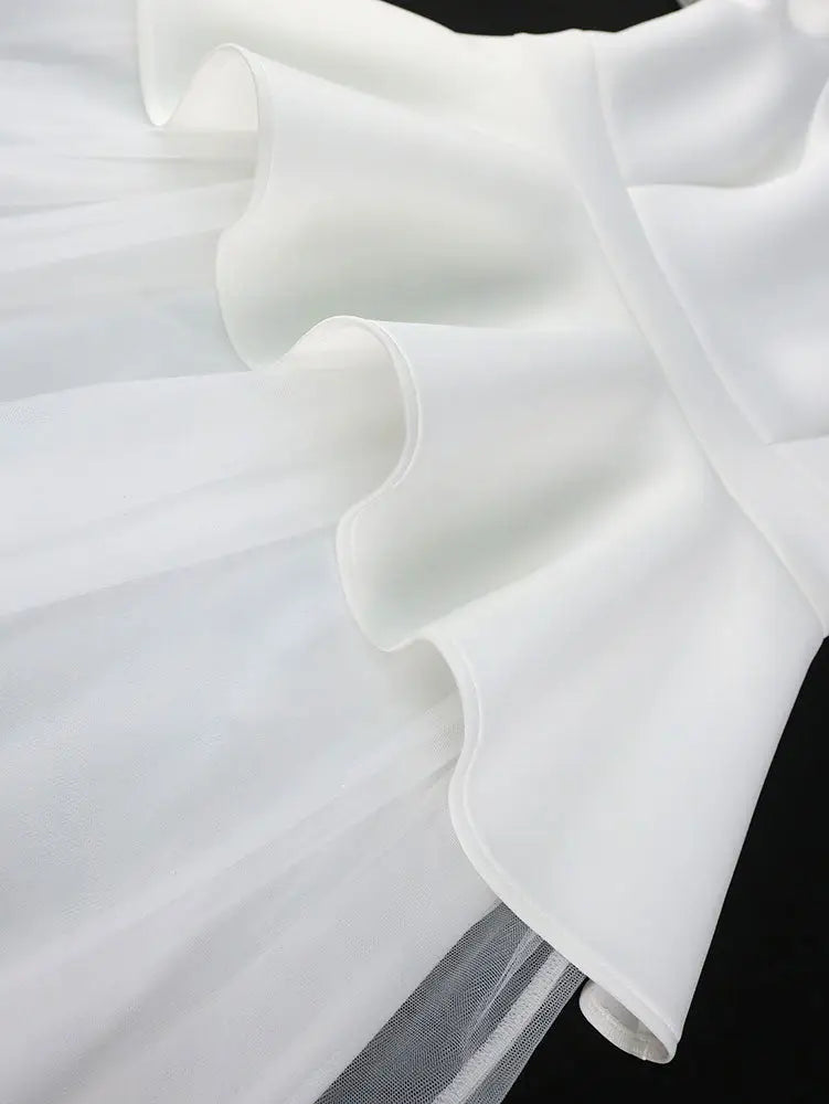 White Bridal Shower Outfit  A Line Midi tulle Dresses