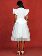 White Bridal Shower Outfit  A Line Midi tulle Dresses