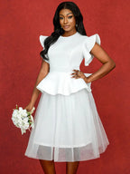 White Bridal Shower Outfit  A Line Midi tulle Dresses