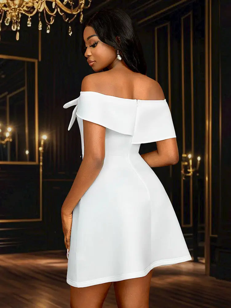 White Bridal Shower Outfit Off Shoulder A Line Mini Dress