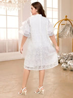 White Floral Lace Loose Dress Half High Collar Ruffles