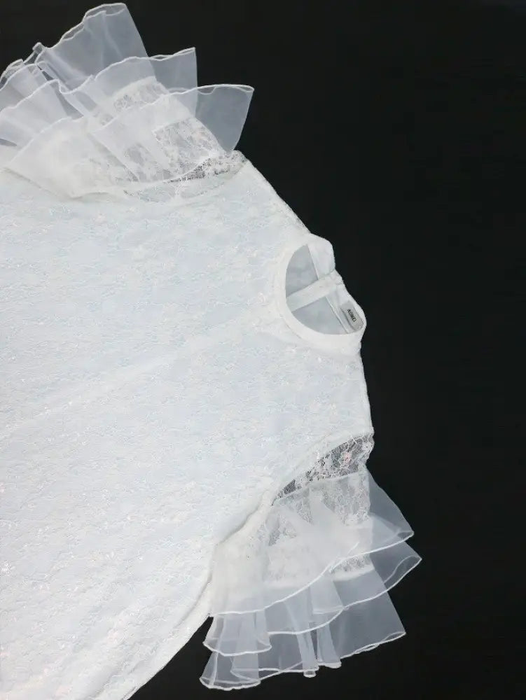 White Floral Lace Loose Dress Half High Collar Ruffles