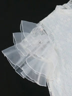 White Floral Lace Loose Dress Half High Collar Ruffles