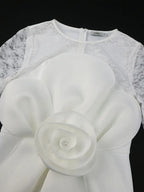 White Lace Bridal Dress Patchwork 3D Flower Long Sleeve
