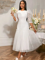 White Lace Bridal Shower Outfit A Line Patchwork Mesh Skirt