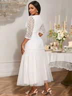 White Lace Bridal Shower Outfit A Line Patchwork Mesh Skirt