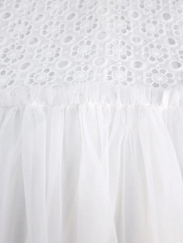 White Lace Bridal Shower Outfit A Line Patchwork Mesh Skirt