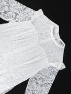 White Lace Cake Dress Long Sleeves Sheer High Waist A Line