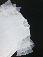 White Looes Lace Dress Stand Collar Half Sleeves Ruffles