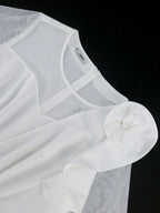 White O Neck Mesh Patchwork Ruffles A Line Pleated Dress