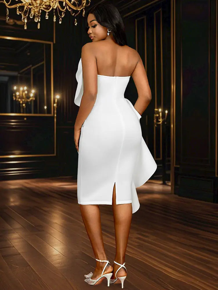 White Wedding Clothes Peplum 3D Decoration Strapless Dress