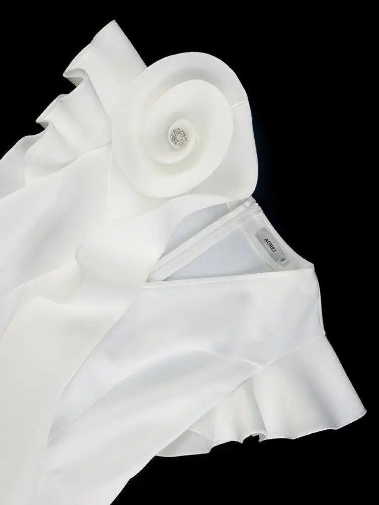 White Wedding Gown for Bride 3D Flower Sleeveless Dress