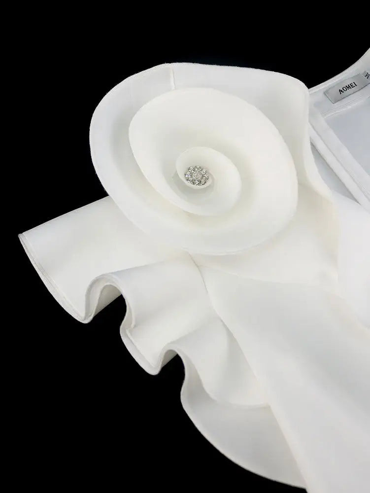 White Wedding Gown for Bride 3D Flower Sleeveless Dress