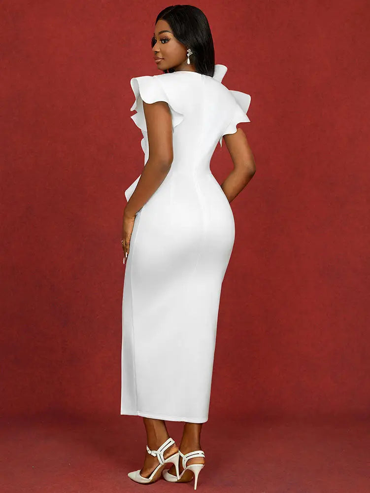 White Wedding Gown for Bride 3D Flower Sleeveless Dress