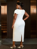White Wedding Guest Dress for Women 3D Flower One Shoulder White Bridal Shower Dresses