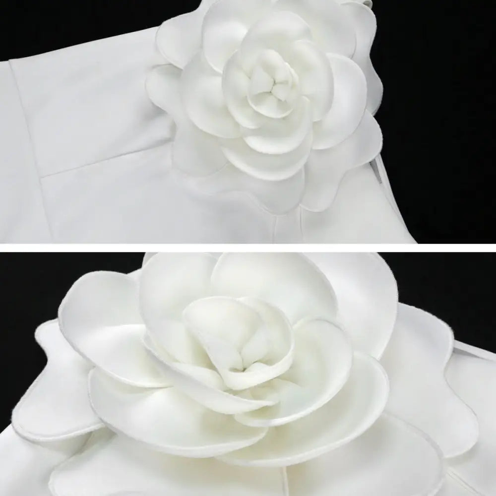 White Wedding Guest Dress for Women 3D Flower One Shoulder White Bridal Shower Dresses