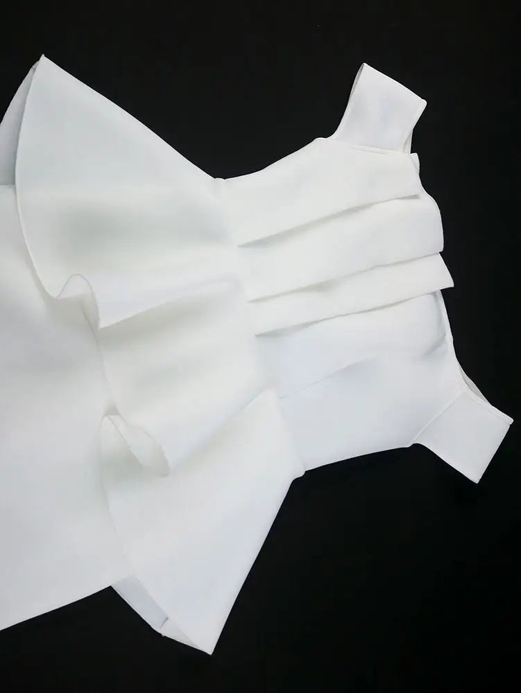 White Wedding Guest Dresses Ruffles Slash Neck Package Hip