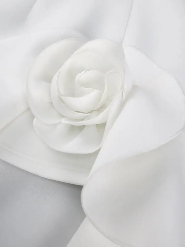 White Wedding Reception 3D Flower Strapless Mini Dress