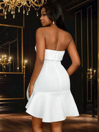 White Wedding Reception 3D Flower Strapless Mini Dress