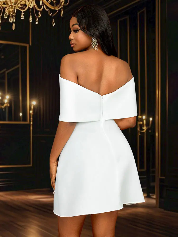 White Wedding Shower Dress Bow A Line Grace Short Dresses
