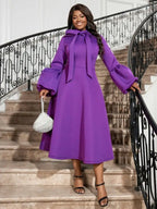 Women Bowtie Collar Long Sleeve Cocktail Dresses A Line Maxi